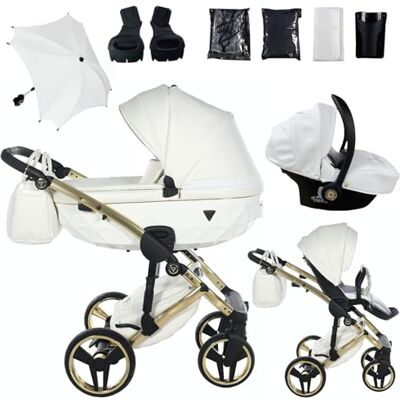 JUNAMA Poussette Diamond Fluo Individual 17 Blanc et Doré 2en1 3en1 4en1 avec ombrelle pare-soleil (3 en 1 avec siège auto) - Publicité JUNAMA Poussette Diamond Fluo Individual 17 Blanc et Doré 2en1 3en1 4en1 avec ombrelle pare-soleil (3 en 1 avec siège auto) - Publicité
