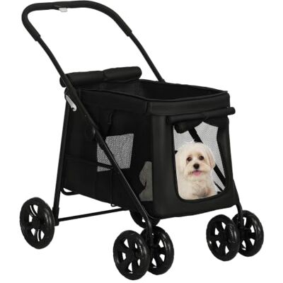PawHut Poussette pliable avec coussin noir Buggy chat jusqu'à 20 kg, chariot chat petits & moyens chiens, poches latérales, fenêtre mesh, Oxford - Publicité PawHut Poussette pliable avec coussin noir Buggy chat jusqu'à 20 kg, chariot chat petits & moyens chiens, poches latérales, fenêtre mesh, Oxford - Publicité