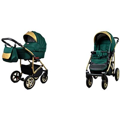 Babylux Gold Lux Poussette Bébé 2en1 Profonde et Poussette Avec Accessoires Réglable et Pliable Construction en Aluminium Léger 2 Options de Montage Imperméable Bottle Green Gold Frame - Publicité Babylux Gold Lux Poussette Bébé 2en1 Profonde et Poussette Avec Accessoires Réglable et Pliable Construction en Aluminium Léger 2 Options de Montage Imperméable Bottle Green Gold Frame - Publicité