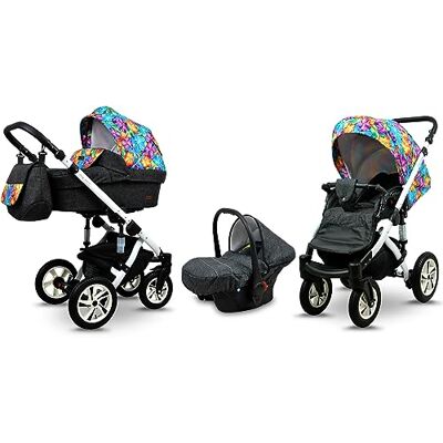 Babylux ® Enfant Poussette Combinée Set 3 en 1 Sky Lark incl. Nacelle, Canne, Siège de voiture Siège Auto Pliable avec Sac à langer, Habillage pluie, Moustiquaire etc. Publicité Babylux ® Enfant Poussette Combinée Set 3 en 1 Sky Lark incl. Nacelle, Canne, Siège de voiture Siège Auto Pliable avec Sac à langer, Habillage pluie, Moustiquaire etc. Publicité