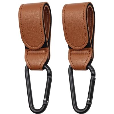WOLMIK Lot de 2 crochets de poussette pour sacs Accessoires universels pour poussette Porte-sac en cuir Charge maximale : 5 kg par mousqueton Marron - Publicité WOLMIK Lot de 2 crochets de poussette pour sacs Accessoires universels pour poussette Porte-sac en cuir Charge maximale : 5 kg par mousqueton Marron - Publicité