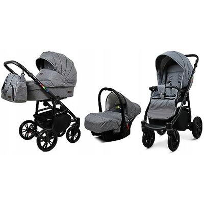BabyLux - Classic Gold 3in1 - Gris - Cadre Noir - Poussette - Publicité BabyLux - Classic Gold 3in1 - Gris - Cadre Noir - Poussette - Publicité