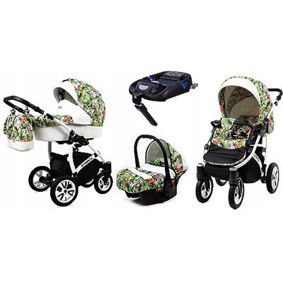Babylux ® Enfant Poussette Combinée Set 4 en 1 Tropical incl. Nacelle, Canne, Siège de voiture, ISOFIX Base Siège Auto Pliable avec Sac à langer, Habillage pluie etc. Publicité Babylux ® Enfant Poussette Combinée Set 4 en 1 Tropical incl. Nacelle, Canne, Siège de voiture, ISOFIX Base Siège Auto Pliable avec Sac à langer, Habillage pluie etc. Publicité