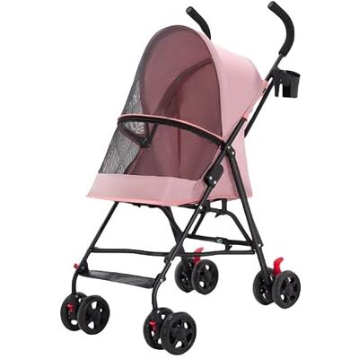 homewell Poussette Chien Pliable, Poussette pour Chien Chat avec Porte-gobelet et Housse de Pluie, Chariot pour Chien/Chat, Fenêtres en Maille, Roues 4.5" à 360°en EVA avec Freins (Rose) - Publicité homewell Poussette Chien Pliable, Poussette pour Chien Chat avec Porte-gobelet et Housse de Pluie, Chariot pour Chien/Chat, Fenêtres en Maille, Roues 4.5" à 360°en EVA avec Freins (Rose) - Publicité