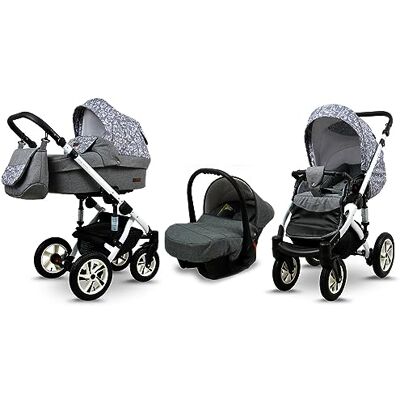 Babylux ® Enfant Poussette Combinée Set 3 en 1 Sky Lark incl. Nacelle, Canne, Siège de voiture Siège Auto Pliable avec Sac à langer, Habillage pluie, Moustiquaire etc. Publicité Babylux ® Enfant Poussette Combinée Set 3 en 1 Sky Lark incl. Nacelle, Canne, Siège de voiture Siège Auto Pliable avec Sac à langer, Habillage pluie, Moustiquaire etc. Publicité