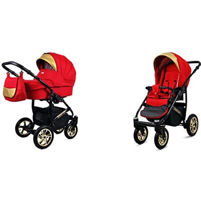 Babylux Gold Lux Poussette Bébé 2en1 Profonde et Poussette Avec Accessoires Réglable et Pliable Construction en Aluminium Léger 2 Options de Montage Imperméable Scarlet Black Frame - Publicité Babylux Gold Lux Poussette Bébé 2en1 Profonde et Poussette Avec Accessoires Réglable et Pliable Construction en Aluminium Léger 2 Options de Montage Imperméable Scarlet Black Frame - Publicité