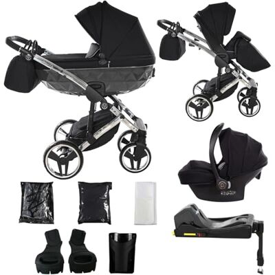 JUNAMA Poussette Diamond S 2en1 3en1 4en1 (01 noir et argent, 4en1 avec base ISOFIX) - Publicité JUNAMA Poussette Diamond S 2en1 3en1 4en1 (01 noir et argent, 4en1 avec base ISOFIX) - Publicité