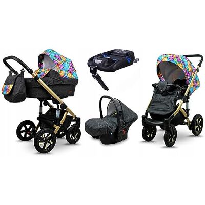 Babylux ® Enfant Poussette Combinée Set 4 en 1 Sky Lark incl. Nacelle, Canne, Siège de voiture, ISOFIX Base Siège Auto Pliable avec Sac à langer, Habillage pluie etc. Publicité Babylux ® Enfant Poussette Combinée Set 4 en 1 Sky Lark incl. Nacelle, Canne, Siège de voiture, ISOFIX Base Siège Auto Pliable avec Sac à langer, Habillage pluie etc. Publicité
