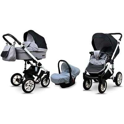 Babylux ® Enfant Poussette Combinée Set 3 en 1 Sky Lark incl. Nacelle, Canne, Siège de voiture Siège Auto Pliable avec Sac à langer, Habillage pluie, Moustiquaire etc. Publicité Babylux ® Enfant Poussette Combinée Set 3 en 1 Sky Lark incl. Nacelle, Canne, Siège de voiture Siège Auto Pliable avec Sac à langer, Habillage pluie, Moustiquaire etc. Publicité