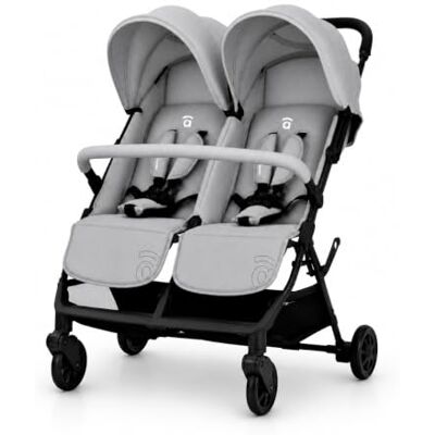 Asalvo Poussette double pour jumeaux ou frères, légère, inclinable et pliable avec capotes et frein arrière DOUBLE HENRY Gris - Publicité Asalvo Poussette double pour jumeaux ou frères, légère, inclinable et pliable avec capotes et frein arrière DOUBLE HENRY Gris - Publicité