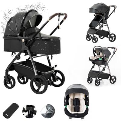 Zkiprm Cuirs Poussette 3 en 1, Poussette Avec Siège Auto,de ville à châssis en aluminium, Pliable d'une seule main, Roues Absorbant Les Chocs, Poussettes pour les enfants de 0 à 4 ans - Publicité Zkiprm Cuirs Poussette 3 en 1, Poussette Avec Siège Auto,de ville à châssis en aluminium, Pliable d'une seule main, Roues Absorbant Les Chocs, Poussettes pour les enfants de 0 à 4 ans - Publicité