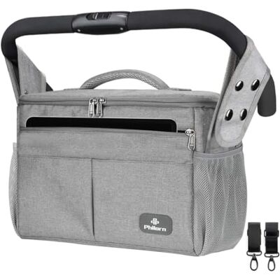 PHILORN Sac de Landau Grand Organisateur Poussette Bébé avec Isolé Porte Bouteilles Bretelles Sac de Console Parent Fixation Facile de 3 Façons de Transporter (Gris) - Publicité PHILORN Sac de Landau Grand Organisateur Poussette Bébé avec Isolé Porte Bouteilles Bretelles Sac de Console Parent Fixation Facile de 3 Façons de Transporter (Gris) - Publicité