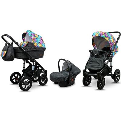 Babylux ® Enfant Poussette Combinée Set 3 en 1 Sky Lark incl. Nacelle, Canne, Siège de voiture Siège Auto Pliable avec Sac à langer, Habillage pluie, Moustiquaire etc. Publicité Babylux ® Enfant Poussette Combinée Set 3 en 1 Sky Lark incl. Nacelle, Canne, Siège de voiture Siège Auto Pliable avec Sac à langer, Habillage pluie, Moustiquaire etc. Publicité