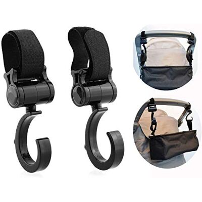 Cisixin Lot de 2 Crochets Rotatifs pour Poussette, Universels Poussette Accessoire Crochet Porte-Sacs - Publicité Cisixin Lot de 2 Crochets Rotatifs pour Poussette, Universels Poussette Accessoire Crochet Porte-Sacs - Publicité