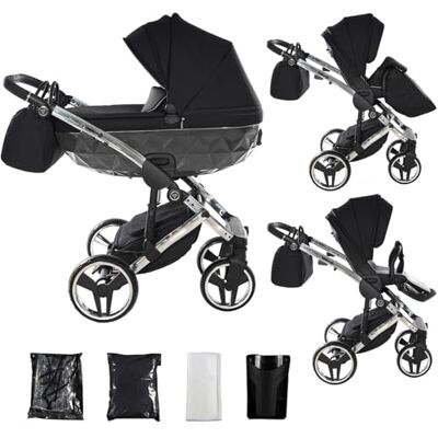 JUNAMA Poussette Diamond S 2en1 3en1 4en1 (01 noir et argent, 2en1) - Publicité JUNAMA Poussette Diamond S 2en1 3en1 4en1 (01 noir et argent, 2en1) - Publicité