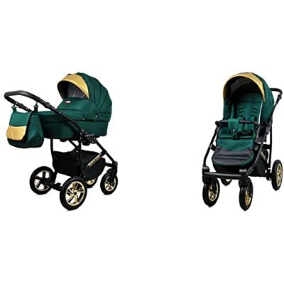 Babylux Gold Lux Poussette Bébé 2en1 Profonde et Poussette Avec Accessoires Réglable et Pliable Construction en Aluminium Léger 2 Options de Montage Imperméable Bottle Green Black Frame - Publicité Babylux Gold Lux Poussette Bébé 2en1 Profonde et Poussette Avec Accessoires Réglable et Pliable Construction en Aluminium Léger 2 Options de Montage Imperméable Bottle Green Black Frame - Publicité