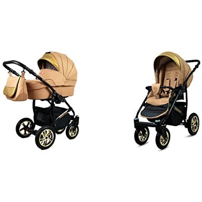 Babylux Gold Lux Poussette Bébé 2en1 Profonde et Poussette Avec Accessoires Réglable et Pliable Construction en Aluminium Léger 2 Options de Montage Imperméable Sand Pearl Black Frame - Publicité Babylux Gold Lux Poussette Bébé 2en1 Profonde et Poussette Avec Accessoires Réglable et Pliable Construction en Aluminium Léger 2 Options de Montage Imperméable Sand Pearl Black Frame - Publicité