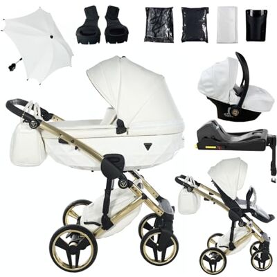 JUNAMA Poussette Diamond Fluo Individual 17 Blanc et Doré 2en1 3en1 4en1 avec ombrelle pare-soleil (4 en 1 avec base ISOFIX) - Publicité JUNAMA Poussette Diamond Fluo Individual 17 Blanc et Doré 2en1 3en1 4en1 avec ombrelle pare-soleil (4 en 1 avec base ISOFIX) - Publicité