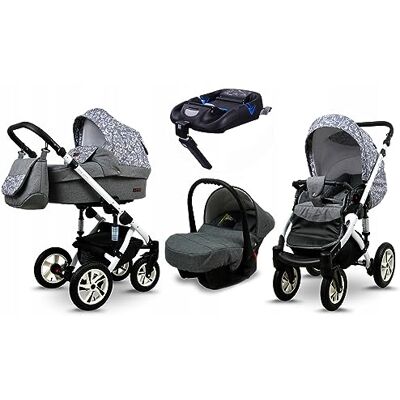 Babylux ® Enfant Poussette Combinée Set 4 en 1 Sky Lark incl. Nacelle, Canne, Siège de voiture, ISOFIX Base Siège Auto Pliable avec Sac à langer, Habillage pluie etc. Publicité Babylux ® Enfant Poussette Combinée Set 4 en 1 Sky Lark incl. Nacelle, Canne, Siège de voiture, ISOFIX Base Siège Auto Pliable avec Sac à langer, Habillage pluie etc. Publicité