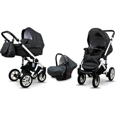 Babylux ® Enfant Poussette Combinée Set 3 en 1 Sky Lark incl. Nacelle, Canne, Siège de voiture Siège Auto Pliable avec Sac à langer, Habillage pluie, Moustiquaire etc. Publicité Babylux ® Enfant Poussette Combinée Set 3 en 1 Sky Lark incl. Nacelle, Canne, Siège de voiture Siège Auto Pliable avec Sac à langer, Habillage pluie, Moustiquaire etc. Publicité