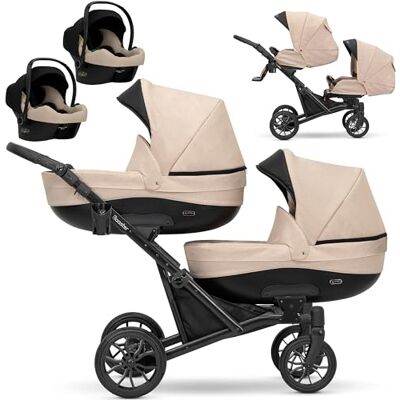 Kunert Une poussette jumelle 3 en 1 et 2 en 1 nacelle landau siège auto Booster 3in1 et 2in1 poussettes (creme, 3in1 Cosmo) - Publicité Kunert Une poussette jumelle 3 en 1 et 2 en 1 nacelle landau siège auto Booster 3in1 et 2in1 poussettes (creme, 3in1 Cosmo) - Publicité