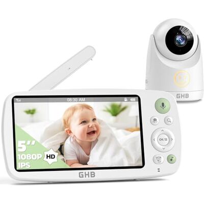 GHB Babyphone Caméra 5" 1080P HD 4000 mAh Autonomie 7x24H Vision Nocturne - Publicité GHB Babyphone Caméra 5" 1080P HD 4000 mAh Autonomie 7x24H Vision Nocturne - Publicité