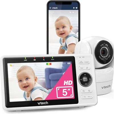 VTech Babyphone Camera 5 inch Baby Camera 1080p, 120° Wide Angle View, Night Vision, Remote Pan-Tilt Zoom, Two-Way Talk, Works with iOS and Android, WiFi, VM901-1W - Publicité VTech Babyphone Camera 5 inch Baby Camera 1080p, 120° Wide Angle View, Night Vision, Remote Pan-Tilt Zoom, Two-Way Talk, Works with iOS and Android, WiFi, VM901-1W - Publicité