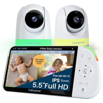Babysense Moniteur bébé Full HD écran partagé Avec 2 caméras Veilleuse en 6 couleurs Bruit et machine à lumière Batterie de 20 heures Connexion sécurisée sans WiFi - Publicité Babysense Moniteur bébé Full HD écran partagé Avec 2 caméras Veilleuse en 6 couleurs Bruit et machine à lumière Batterie de 20 heures Connexion sécurisée sans WiFi - Publicité