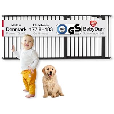 BabyDan Premier, Extra Large Monté sur Pression Stair Gate, 177,8-183 cm, Barrière pour bébé/Barrière de sécurité, Métal, Noir, Fabriqué au Danemark (Pet Gate/Barrière pour chien) - Publicité BabyDan Premier, Extra Large Monté sur Pression Stair Gate, 177,8-183 cm, Barrière pour bébé/Barrière de sécurité, Métal, Noir, Fabriqué au Danemark (Pet Gate/Barrière pour chien) - Publicité