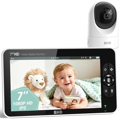 GHB Caméra de surveillance pour bébé 7 pouces IPS 1080P Écran Durée 168 heures Batterie de 4000 mAh Babyphone Support 2 Caméras 4 × Zoom Communication Bidirectionnelle Écoute Bébé - Publicité GHB Caméra de surveillance pour bébé 7 pouces IPS 1080P Écran Durée 168 heures Batterie de 4000 mAh Babyphone Support 2 Caméras 4 × Zoom Communication Bidirectionnelle Écoute Bébé - Publicité