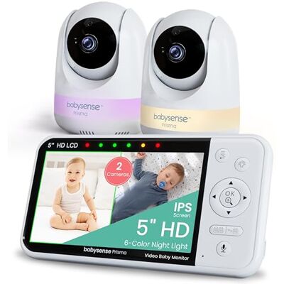 Babysense Prisma Babyphone Vidéo HD 5" avec 2 Caméras et Audio, Veilleuse 6 Couleurs, Écran Partagé, Machine de Son pour Bébé avec Bruit Blanc et Berceuses, Connexion sans Wi-FI Sécurisée - Publicité Babysense Prisma Babyphone Vidéo HD 5" avec 2 Caméras et Audio, Veilleuse 6 Couleurs, Écran Partagé, Machine de Son pour Bébé avec Bruit Blanc et Berceuses, Connexion sans Wi-FI Sécurisée - Publicité