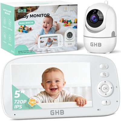 GHB Babyphone Camera 5" 350°/110° sans WiFi 2,4 GHz Vision Nocturne - Publicité GHB Babyphone Camera 5" 350°/110° sans WiFi 2,4 GHz Vision Nocturne - Publicité