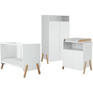 AT4 Chambre PIRATE Blanc et Hêtre Verni Lit bébé 60x120 Armoire 6 étagères dont 4 réglables et une penderie Plan à langer inclus - Publicité AT4 Chambre PIRATE Blanc et Hêtre Verni Lit bébé 60x120 Armoire 6 étagères dont 4 réglables et une penderie Plan à langer inclus - Publicité