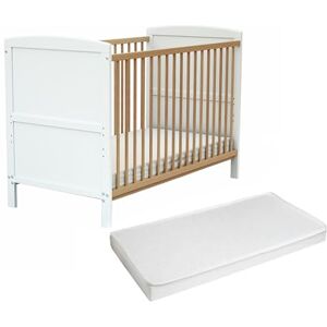 AT4 WEBABY Lit bébé évolutif en bois avec matelas ESSENTIEL Blanc et Hêtre Verni 60 x 120 cm - Publicité AT4 WEBABY Lit bébé évolutif en bois avec matelas ESSENTIEL Blanc et Hêtre Verni 60 x 120 cm - Publicité