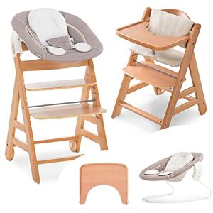 Hauck Chaise Haute Bebe Bois Alpha Move Newborn Set Évolutive dès Naissance avec Transat Bébé, Réducteur, Coussin Chaise Haute, Tablette Repas Stretch Beige - Publicité