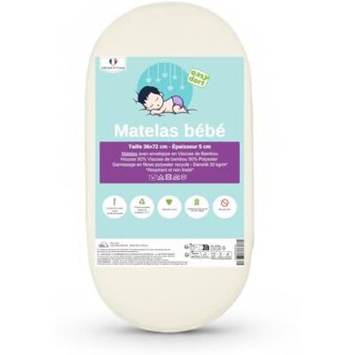 Easy Dort Matelas bébé 36x72 cm Berceau ou lit bébé Fabriqué en France Très Confortable Housse en Bambou Oeko-TEX®Standard 100 Blanc - Publicité Easy Dort Matelas bébé 36x72 cm Berceau ou lit bébé Fabriqué en France Très Confortable Housse en Bambou Oeko-TEX®Standard 100 Blanc - Publicité