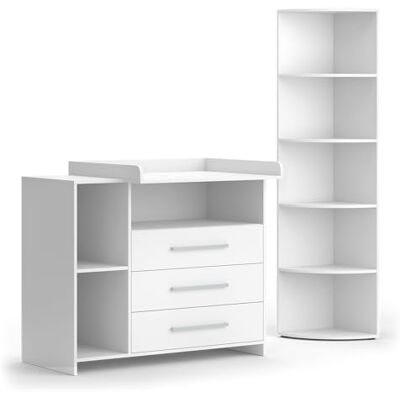 Vicco Set de chambre d'enfant "Oskar", Blanc 2 pièces, avec commode à langer et étagère à jouets, transformable en commode standard après retrait du plan à langer - Publicité Vicco Set de chambre d'enfant "Oskar", Blanc 2 pièces, avec commode à langer et étagère à jouets, transformable en commode standard après retrait du plan à langer - Publicité