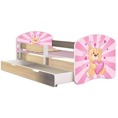 ACMA Lit Enfant Junior TIROIR Matelas Gratuite CHÊNE Sonoma II (10 Nounours cœur Rose, 160 x 80 cm + tiroir) - Publicité ACMA Lit Enfant Junior TIROIR Matelas Gratuite CHÊNE Sonoma II (10 Nounours cœur Rose, 160 x 80 cm + tiroir) - Publicité