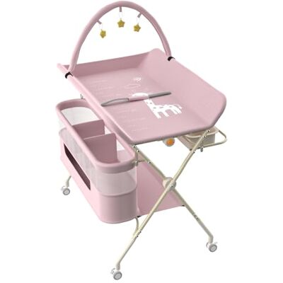 LANTUS Table à Langer Pliable, Plan à Langer 2 Tiroirs en Tissu, Panier Latéral et Tringle de Suspension, Meuble pour Bébé Réglable en Hauteur, avec roulettes Verrouillables,75 * 68 * 83-91cm (B) Rose - Publicité LANTUS Table à Langer Pliable, Plan à Langer 2 Tiroirs en Tissu, Panier Latéral et Tringle de Suspension, Meuble pour Bébé Réglable en Hauteur, avec roulettes Verrouillables,75 * 68 * 83-91cm (B) Rose - Publicité