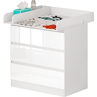 WOLTU Table à Langer + Commode avec 3 Tiroirs, Ensemble Meuble à Langer pour Bébé, en Bois d'Ingénierie, Blanc + Blanc Brillant, 40x80x78cm - Publicité WOLTU Table à Langer + Commode avec 3 Tiroirs, Ensemble Meuble à Langer pour Bébé, en Bois d'Ingénierie, Blanc + Blanc Brillant, 40x80x78cm - Publicité