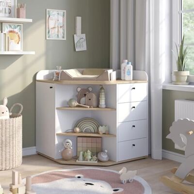 Vicco Commode à Langer Aria, Blanc, 85x90cm avec étagères et tiroirs, convient comme table à langer pour bébés et tout-petits - Publicité Vicco Commode à Langer Aria, Blanc, 85x90cm avec étagères et tiroirs, convient comme table à langer pour bébés et tout-petits - Publicité
