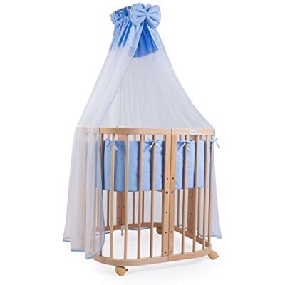 Waldin - Waldin Mobil Babysäng I Trä 7in1 - Bois naturel - Tissus bleu naturel - Lit bébé - Publicité Waldin - Waldin Mobil Babysäng I Trä 7in1 - Bois naturel - Tissus bleu naturel - Lit bébé - Publicité
