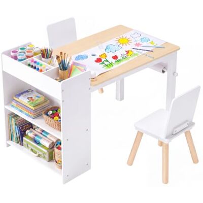 VEVOR Ensemble Table et chaises d'art pour Enfants, avec Armoire de Rangement à 3 Niveaux, Table Enfant avec 2 chaises, Bureau d'activités en Bois pour Lire, Apprendre, Dessiner et écrire, Blanc - Publicité VEVOR Ensemble Table et chaises d'art pour Enfants, avec Armoire de Rangement à 3 Niveaux, Table Enfant avec 2 chaises, Bureau d'activités en Bois pour Lire, Apprendre, Dessiner et écrire, Blanc - Publicité