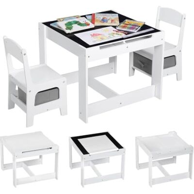WOLTU 1 Table d'enfant + 2 chaises avec Espace, Blanc + Gris - Publicité WOLTU 1 Table d'enfant + 2 chaises avec Espace, Blanc + Gris - Publicité
