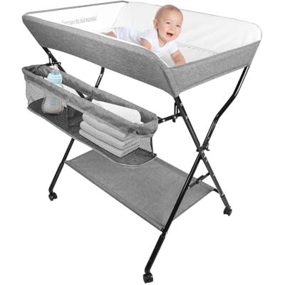LANTUS Table à langer pour bébé avec roues, station à langer pliante portable à hauteur réglable avec organiseur de pépinière et support de rangement86*62 * 96 cm-gris - Publicité LANTUS Table à langer pour bébé avec roues, station à langer pliante portable à hauteur réglable avec organiseur de pépinière et support de rangement86*62 * 96 cm-gris - Publicité