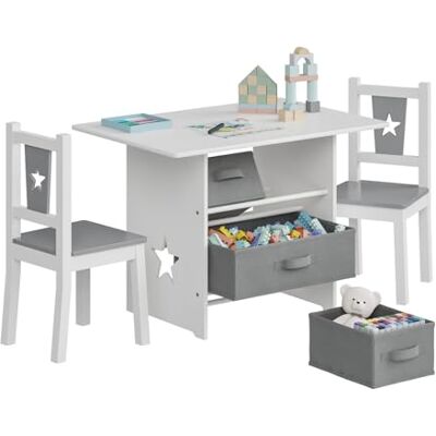 WOLTU 1 Table d'Enfant avec 2 Chaises , Mobilier Enfants avec 3 Paniers de Rangement, Gris + Blanc - Publicité WOLTU 1 Table d'Enfant avec 2 Chaises , Mobilier Enfants avec 3 Paniers de Rangement, Gris + Blanc - Publicité