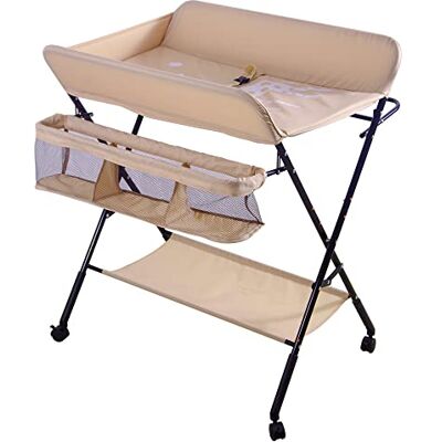 LANTUS Table à langer pour bébé avec roues, station à langer pliante portable à hauteur réglable avec organiseur de pépinière et support de rangement -80 * 66 * 98cm rose - Publicité LANTUS Table à langer pour bébé avec roues, station à langer pliante portable à hauteur réglable avec organiseur de pépinière et support de rangement -80 * 66 * 98cm rose - Publicité