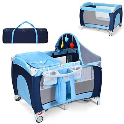 COSTWAY 4 en 1 Lit Parapluie, Parc pour Bébé avec Matelas, Moustiquaire, Entrée Latérale, Sac à Jouets, Table à Langer, Facile à Plier, 0-36 Mois, 120 x 60 x 72 cm (Bleu) - Publicité COSTWAY 4 en 1 Lit Parapluie, Parc pour Bébé avec Matelas, Moustiquaire, Entrée Latérale, Sac à Jouets, Table à Langer, Facile à Plier, 0-36 Mois, 120 x 60 x 72 cm (Bleu) - Publicité