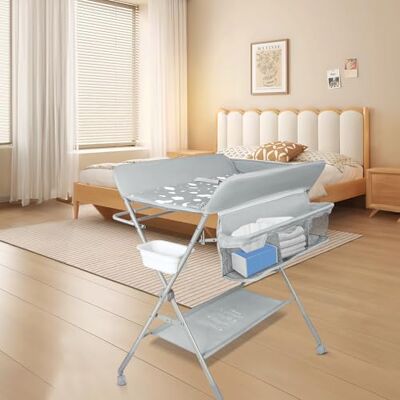 LANTUS Table à langer pour bébé avec roues, station à langer pliante portable à hauteur réglable avec organiseur de pépinière et support de rangement80*58 * 90 cm-gris clair - Publicité LANTUS Table à langer pour bébé avec roues, station à langer pliante portable à hauteur réglable avec organiseur de pépinière et support de rangement80*58 * 90 cm-gris clair - Publicité