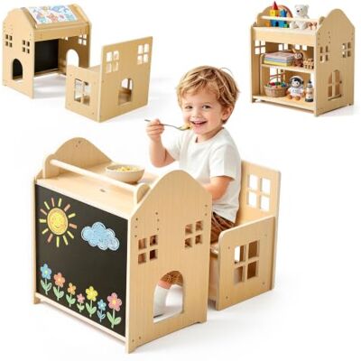 VEVOR Set de Table et Chaise de Sevrage Montessori 3 en 1 Angles 0° et 35° Table d'Activités et Tabouret en Bois pour Tout-petits 1-5 Ans, Tableau Noir Amovible, pour Manger, Dessiner, Lire et Jouer - Publicité VEVOR Set de Table et Chaise de Sevrage Montessori 3 en 1 Angles 0° et 35° Table d'Activités et Tabouret en Bois pour Tout-petits 1-5 Ans, Tableau Noir Amovible, pour Manger, Dessiner, Lire et Jouer - Publicité